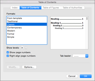 How to insert a table of contents in word